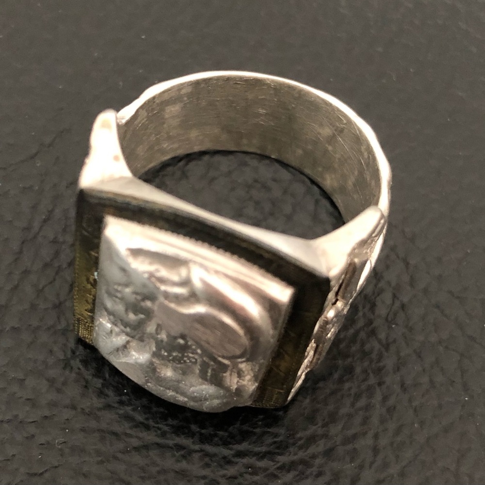 Vintage Engraved Men’s Signet Ring Silver Tone
